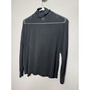 Y2K Wintersilks Long Sleeve Silk Turtleneck Lightweight Layer Top M Black Sheer